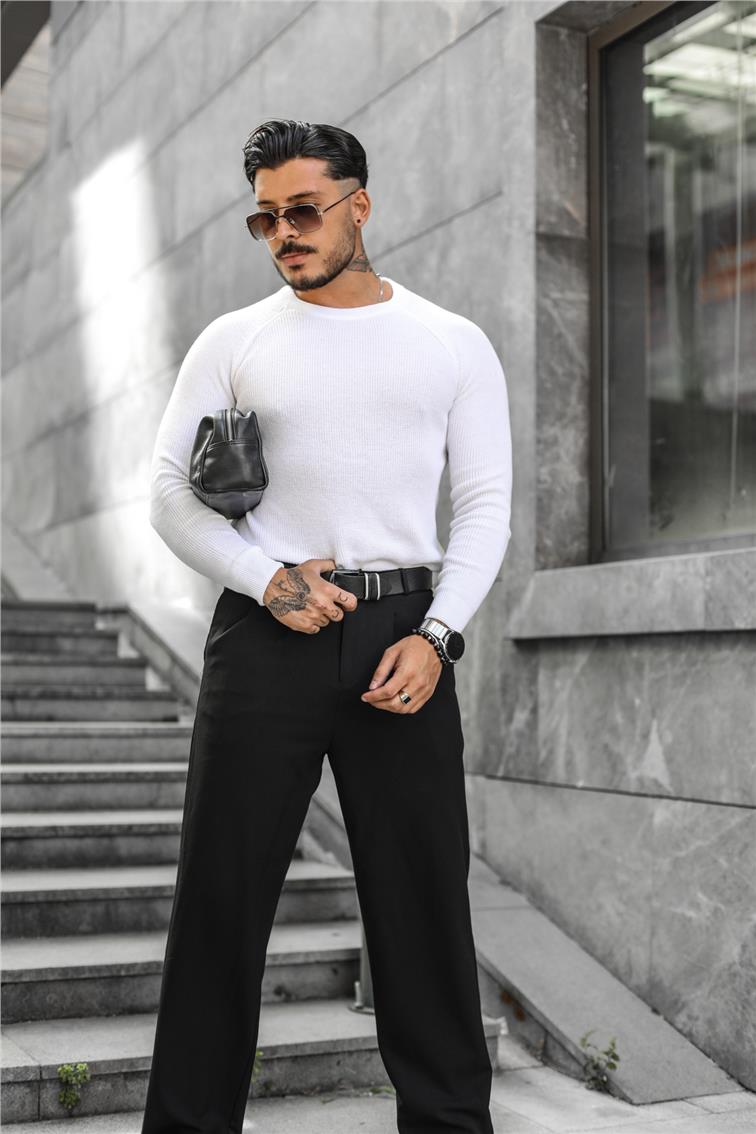 Sade Regular Fit  Triko Kazak Beyaz