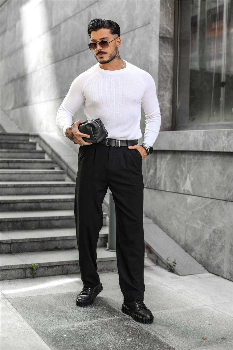 Sade Regular Fit  Triko Kazak Beyaz