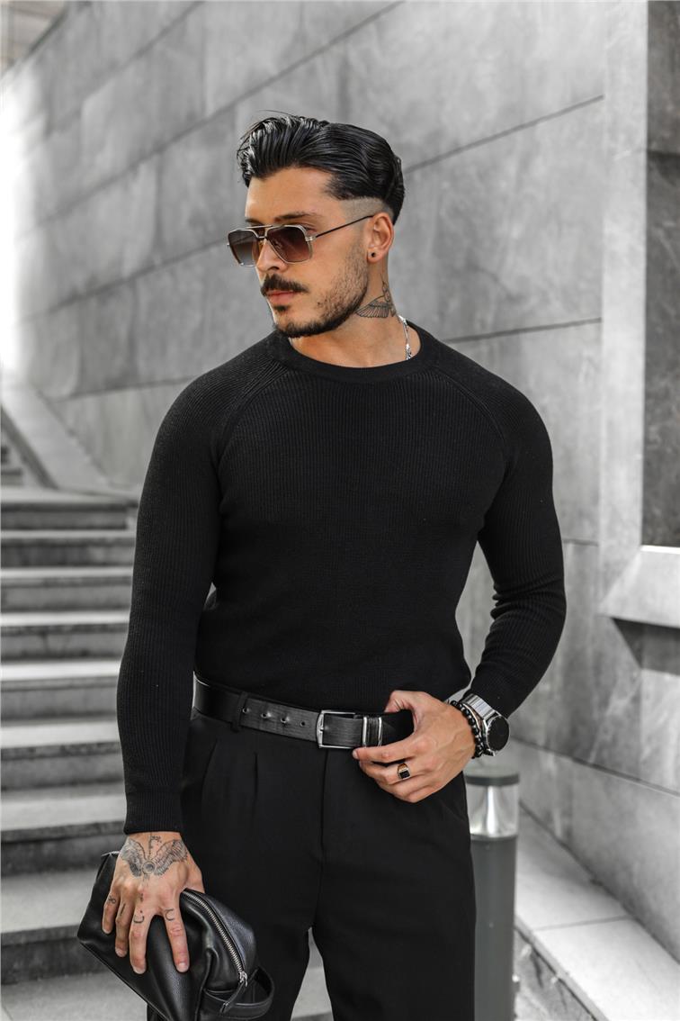 Sade Regular Fit  Triko Kazak Siyah