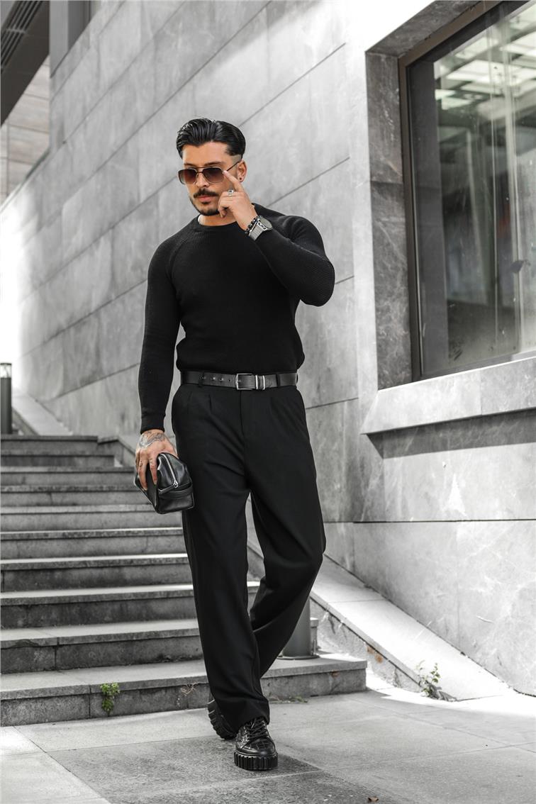 Sade Regular Fit  Triko Kazak Siyah