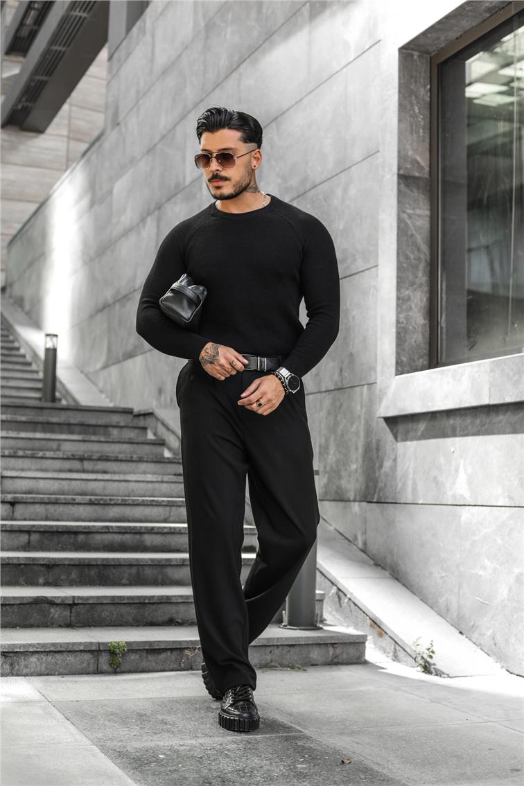 Sade Regular Fit  Triko Kazak Siyah