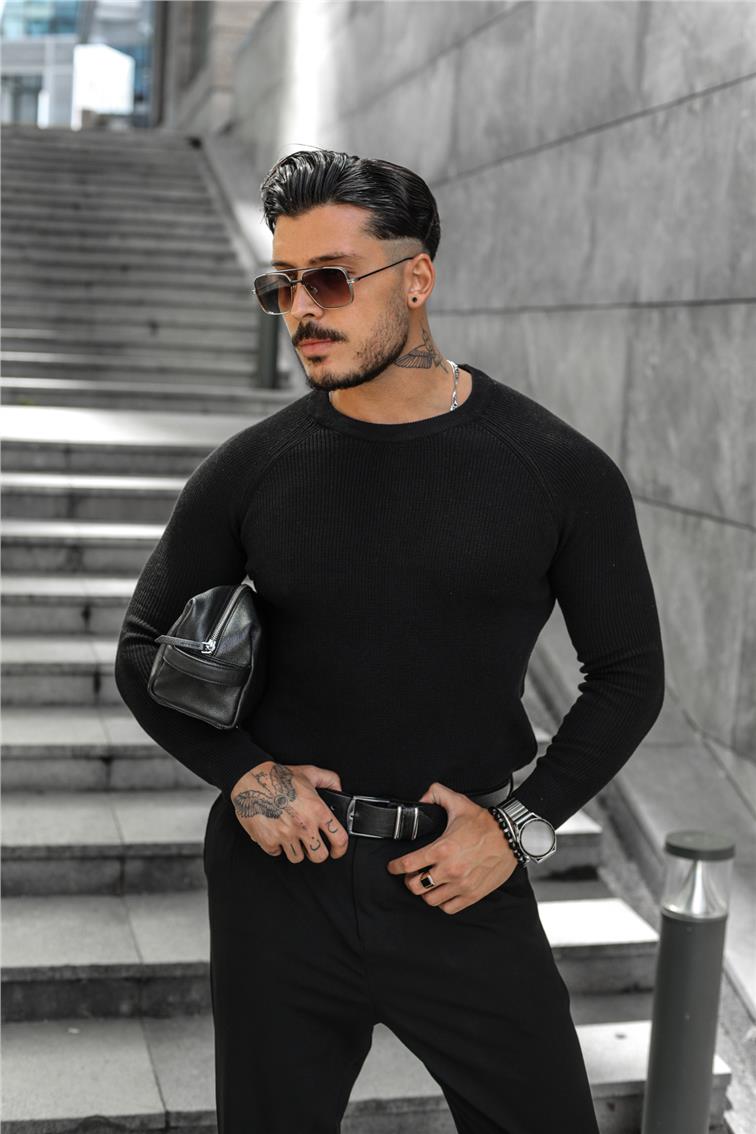 Sade Regular Fit  Triko Kazak Siyah