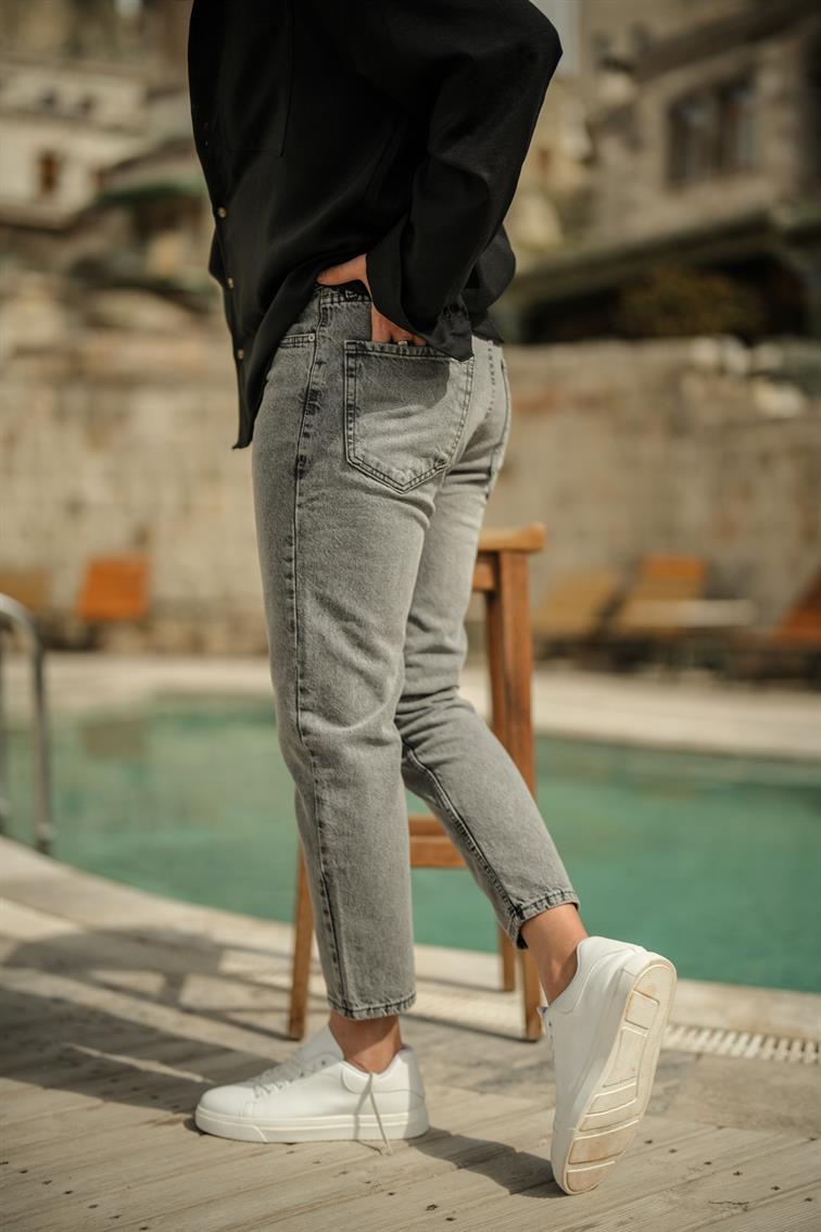 Santos Mom Jean Yıkamalı Gri