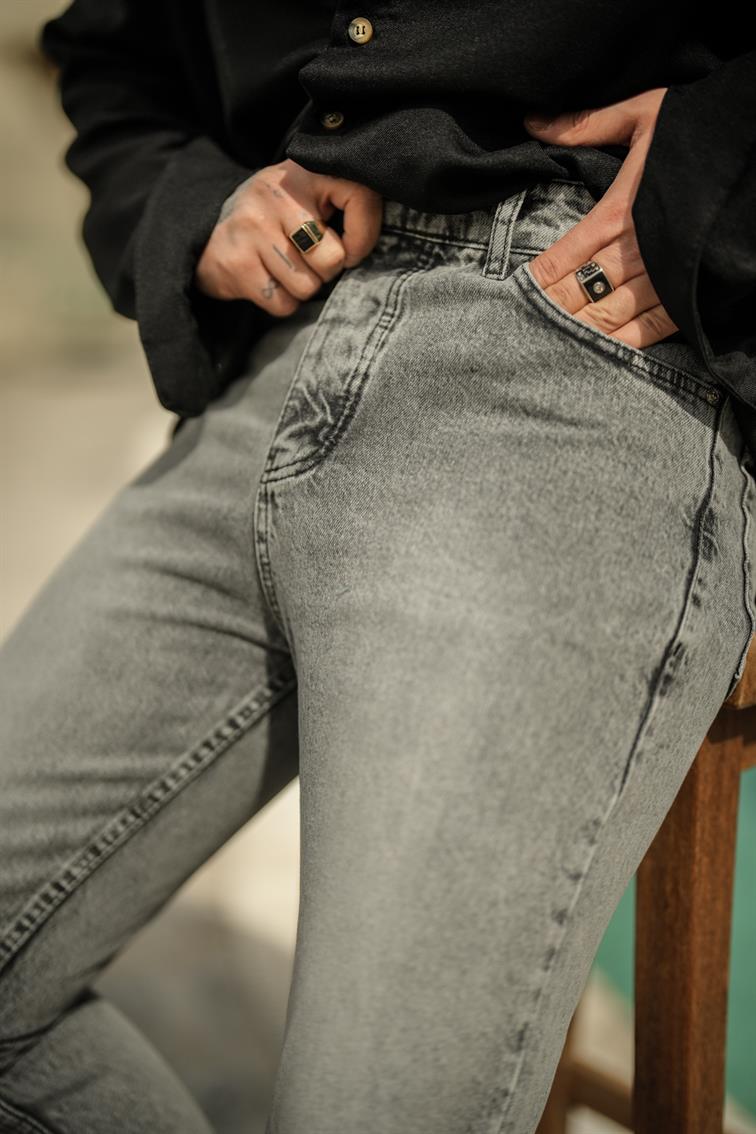 Santos Mom Jean Yıkamalı Gri