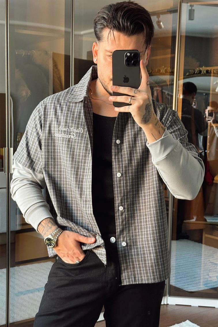 Şardonlu Kol Ekose Bol Gömlek Yeşil