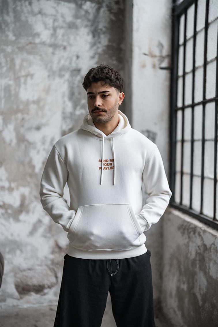 SEND ME PLAYLIST Oversize Sweatshirt Beyaz