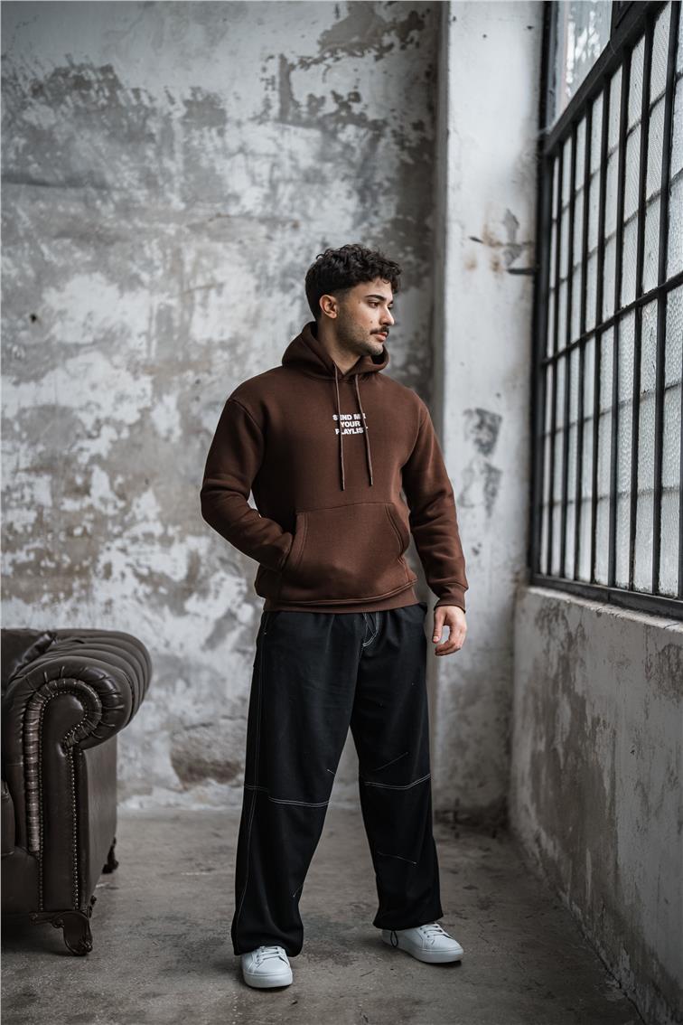 SEND ME PLAYLIST Oversize Sweatshirt Kahve