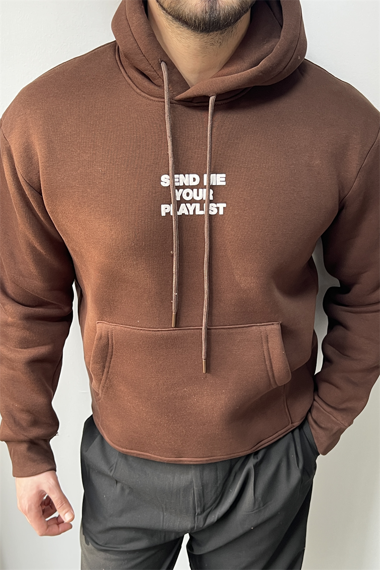 Send Me Your Playlist Baskılı Sweathirt Kahve