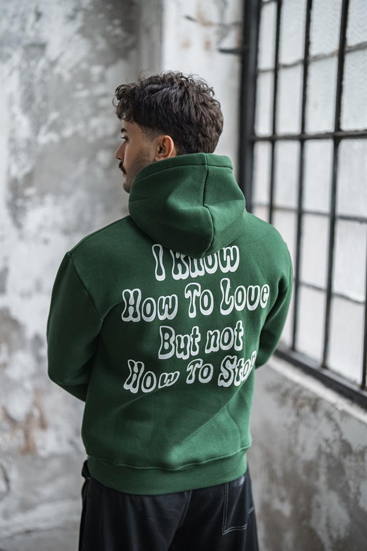 SHİT Baskılı Oversize Hoodie Koyu Yeşil