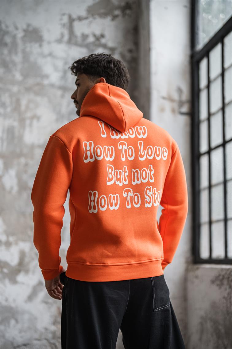 SHİT Baskılı Oversize Hoodie Turuncu