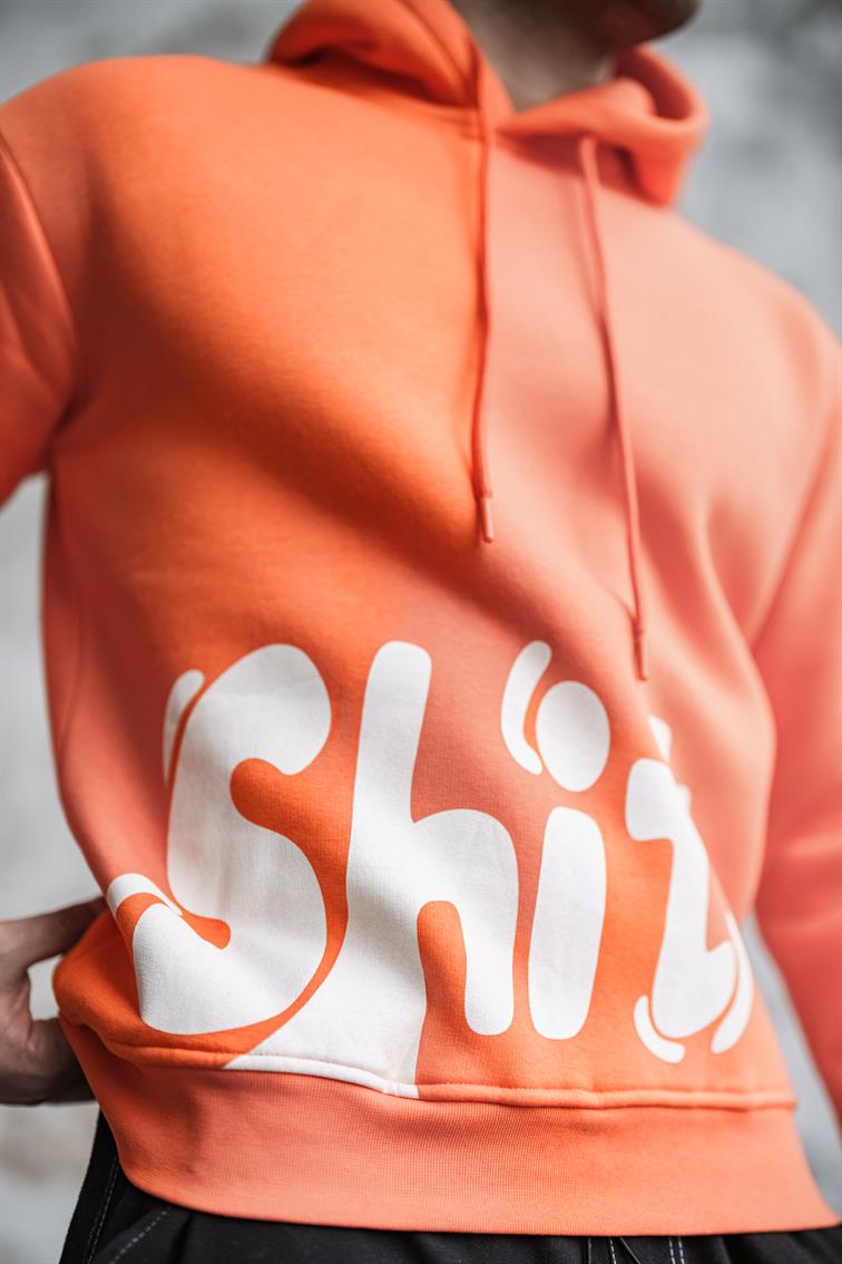 SHİT Baskılı Oversize Hoodie Turuncu