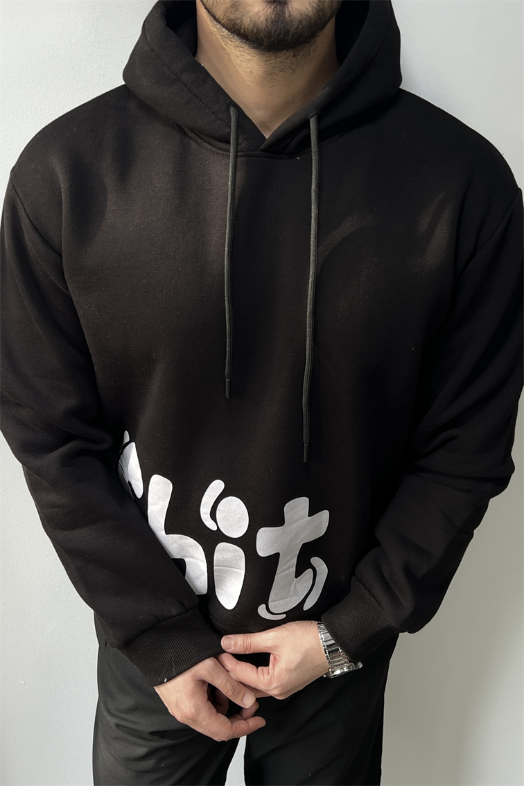 Shit Baskılı Sweathirt Siyah