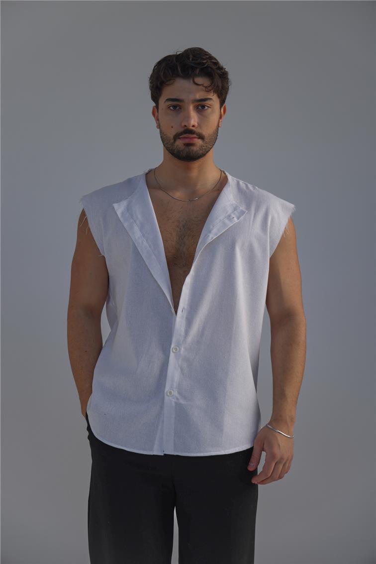 Sıfır Kol Oversize Gömlek Beyaz