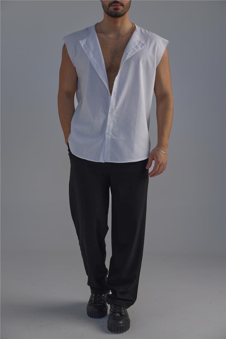 Sıfır Kol Oversize Gömlek Beyaz