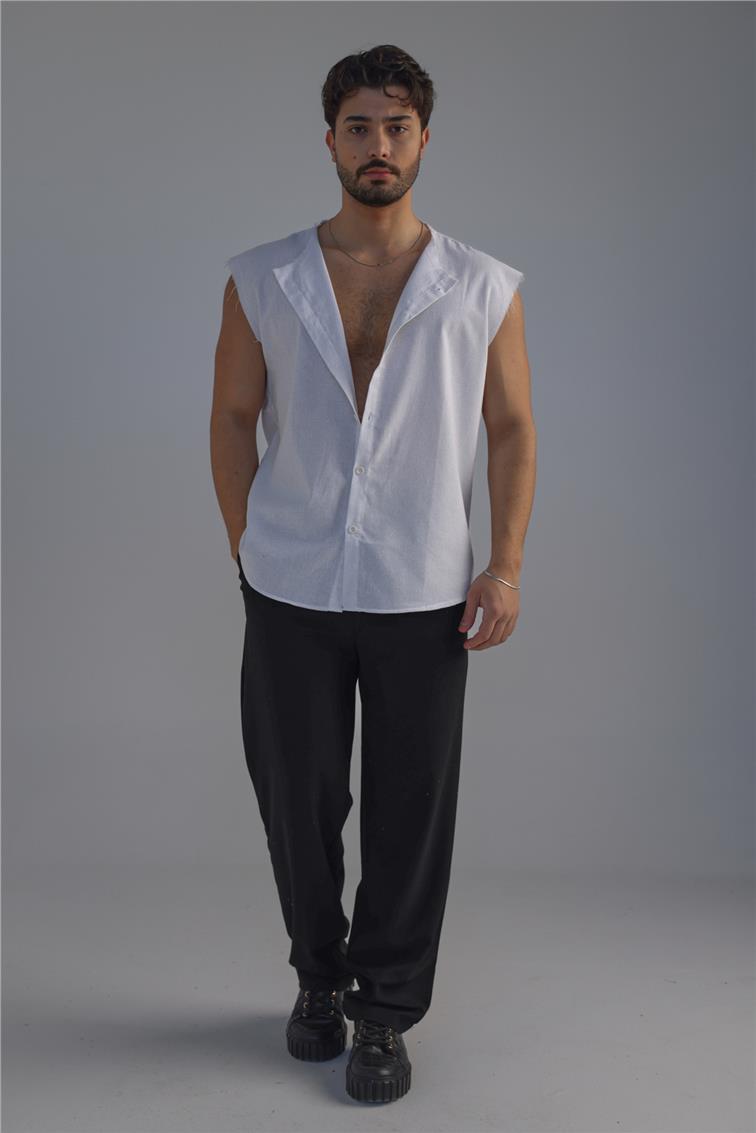 Sıfır Kol Oversize Gömlek Beyaz