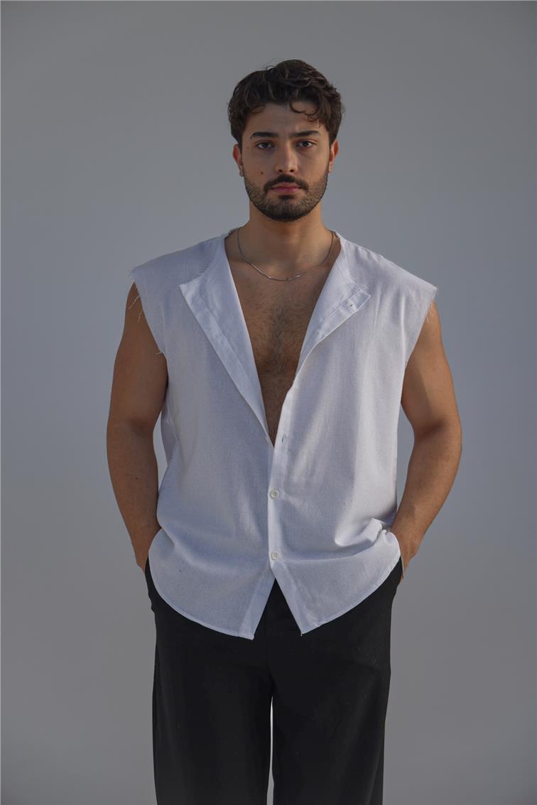 Sıfır Kol Oversize Gömlek Beyaz