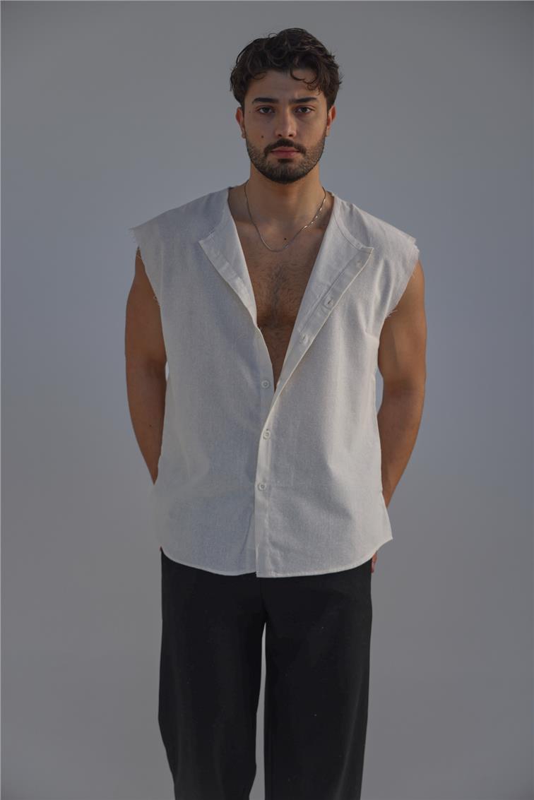 Sıfır Kol Oversize Gömlek Kırık Beyaz