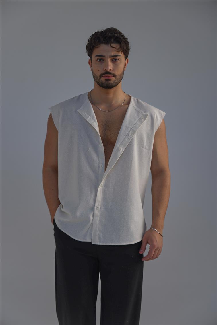 Sıfır Kol Oversize Gömlek Kırık Beyaz