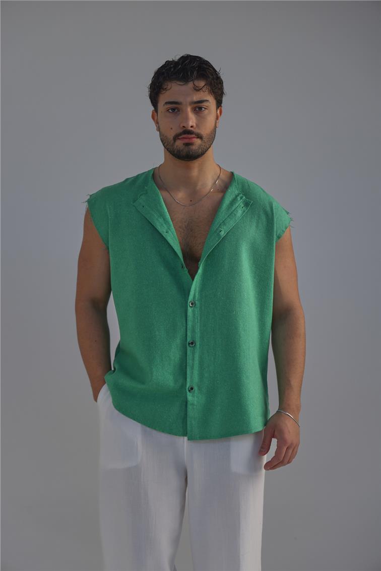 Sıfır Kol Oversize Gömlek Yeşil