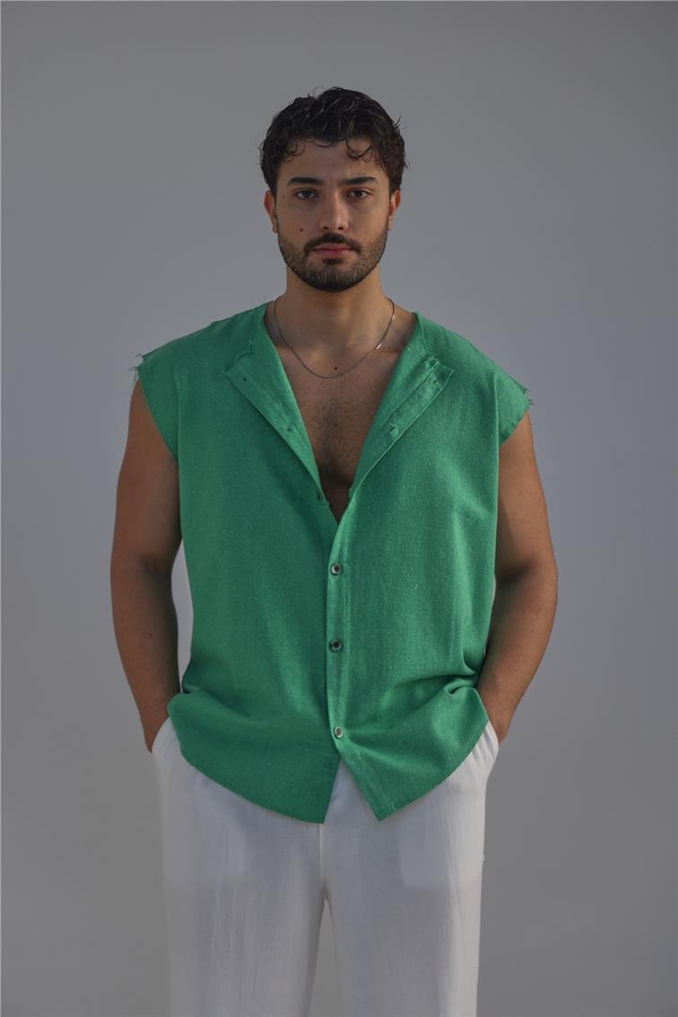 Sıfır Kol Oversize Gömlek Yeşil