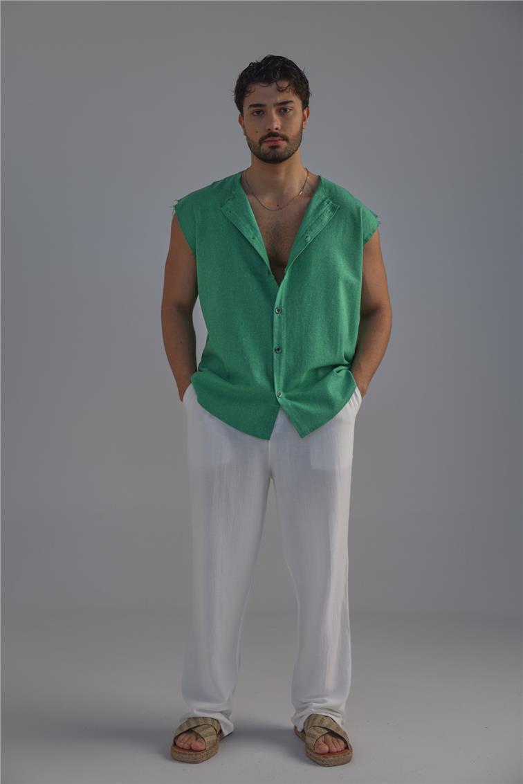 Sıfır Kol Oversize Gömlek Yeşil