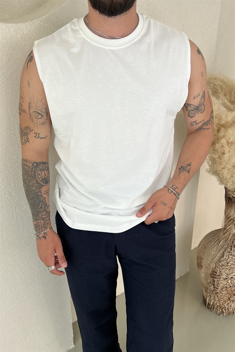 Sıfır Kol Oversize Tshirt Beyaz