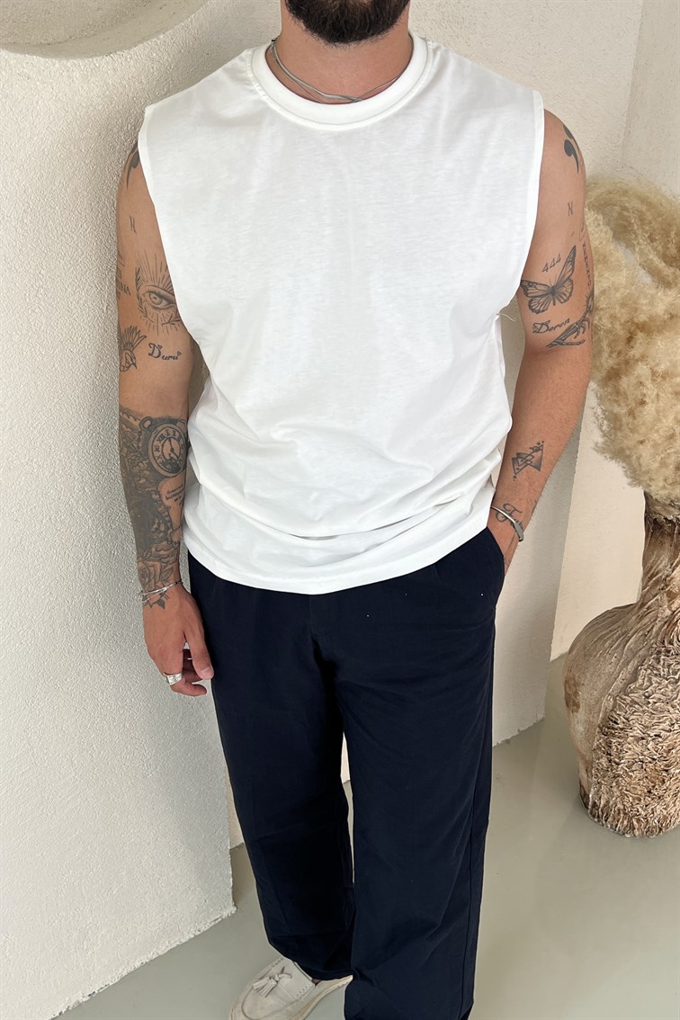Sıfır Kol Oversize Tshirt Beyaz