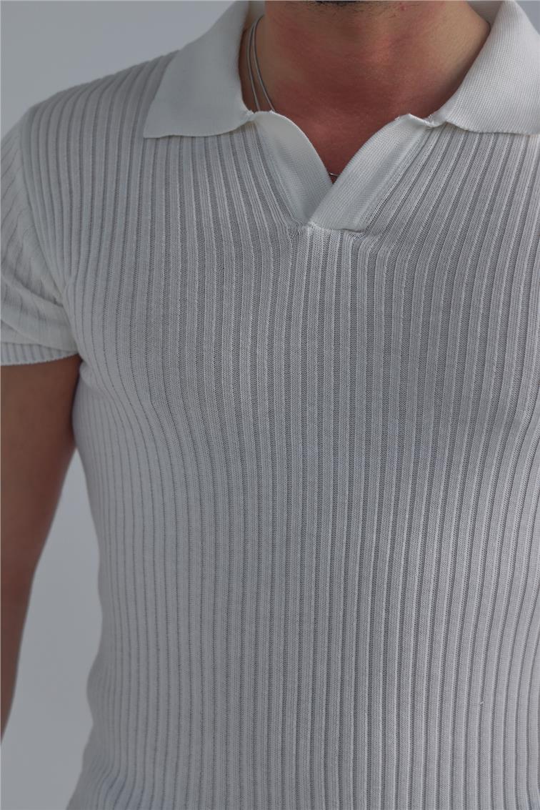 Slim Fit Knit T-Shirt Beyaz