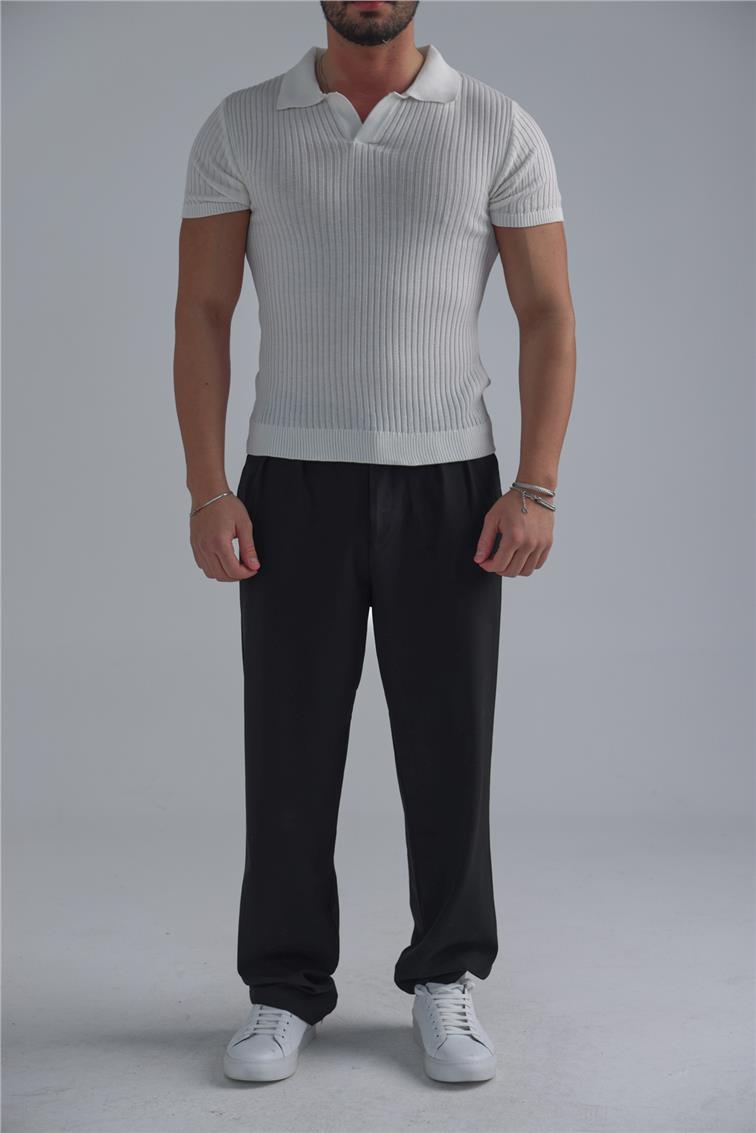 Slim Fit Knit T-Shirt Beyaz