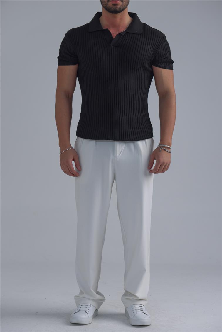 Slim Fit Knit T-Shirt Siyah
