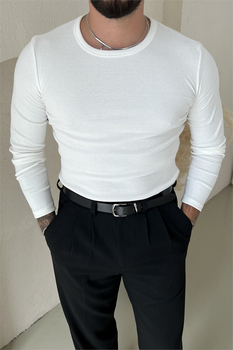 Slimfit Uzun Kol Basic Triko Beyaz
