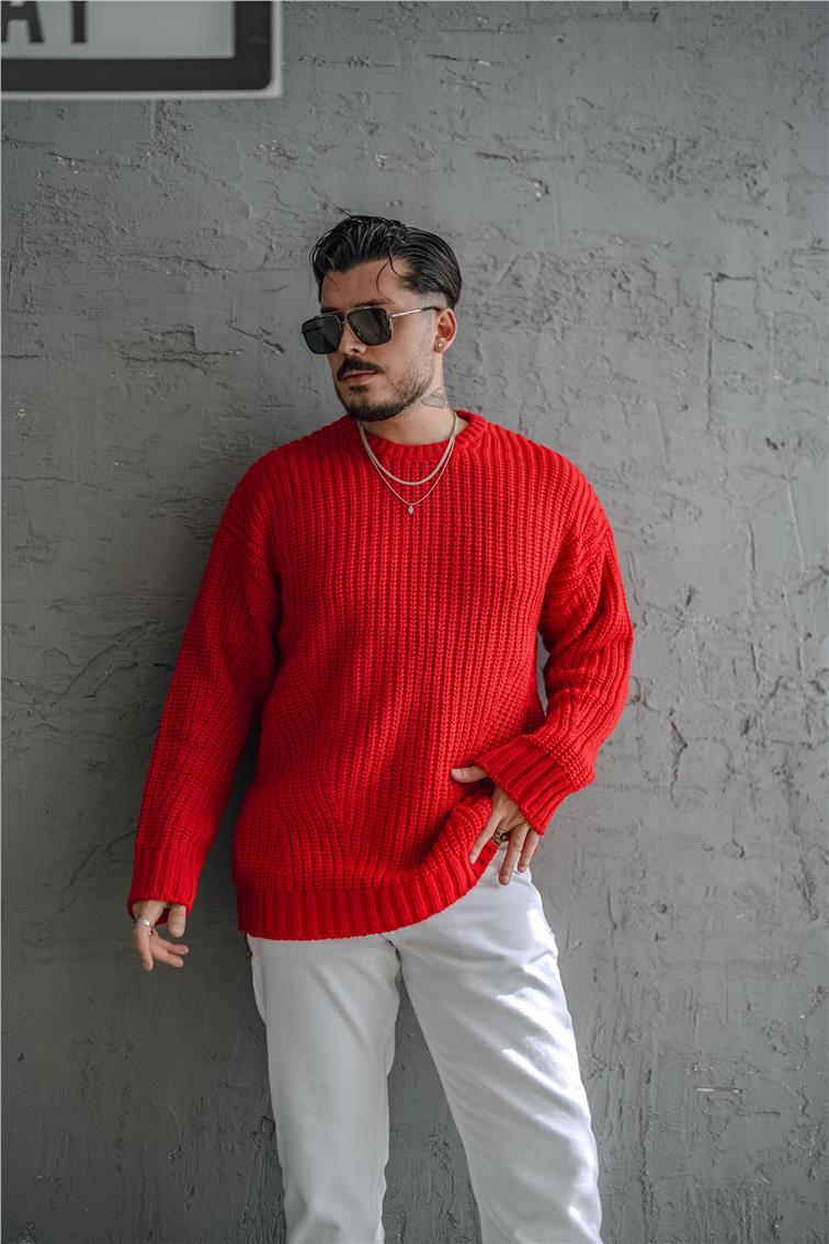 Soft Örgü Oversize Kazak Kırmızı