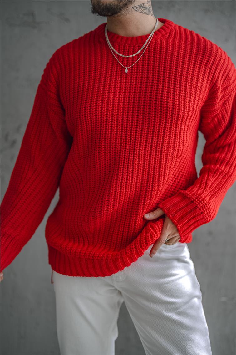 Soft Örgü Oversize Kazak Kırmızı