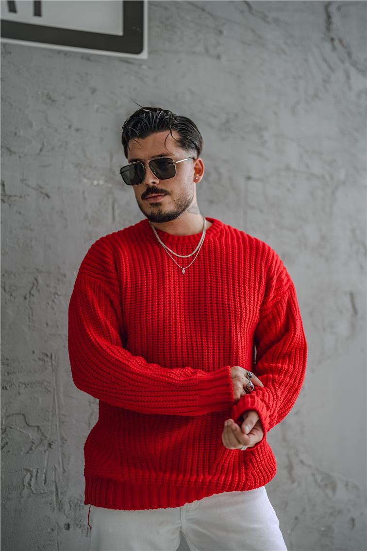 Soft Örgü Oversize Kazak Kırmızı