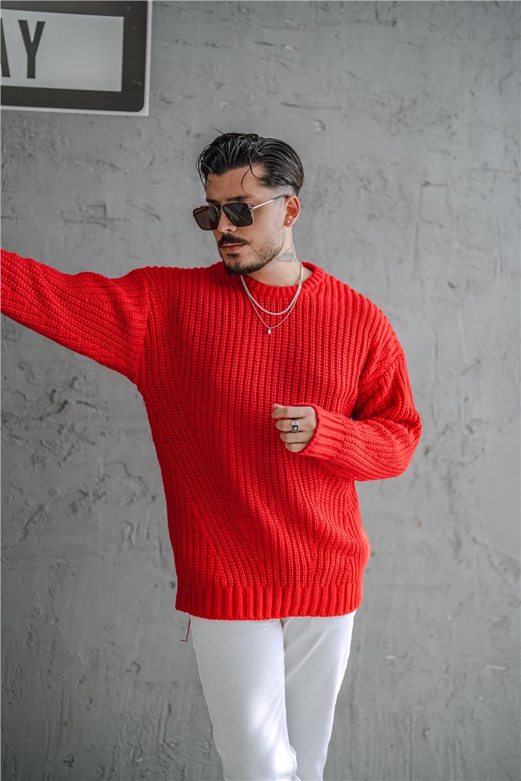 Soft Örgü Oversize Kazak Kırmızı