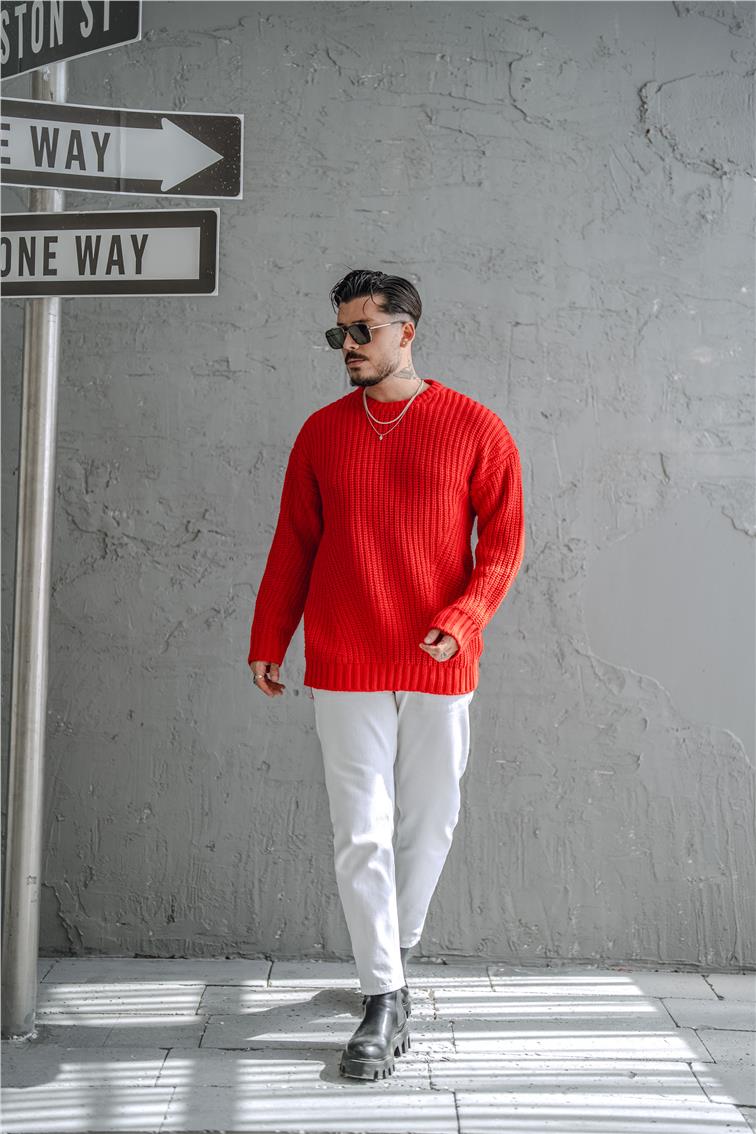 Soft Örgü Oversize Kazak Kırmızı
