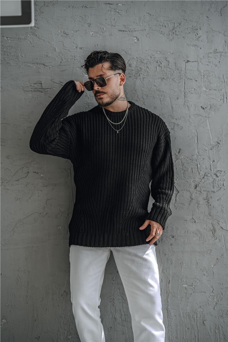 Soft Örgü Oversize Kazak Siyah