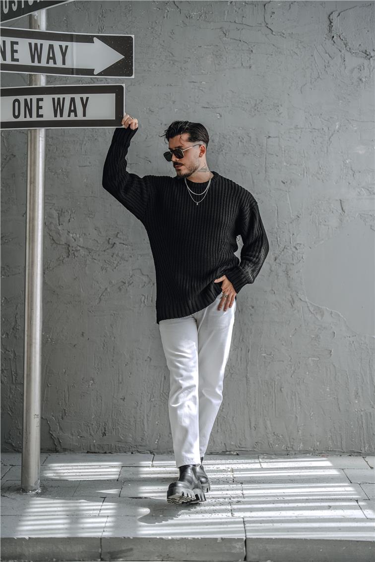 Soft Örgü Oversize Kazak Siyah