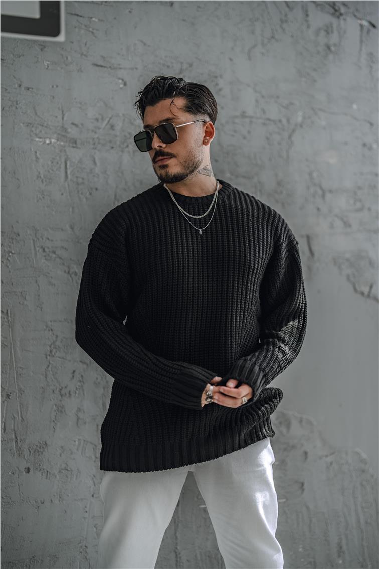 Soft Örgü Oversize Kazak Siyah