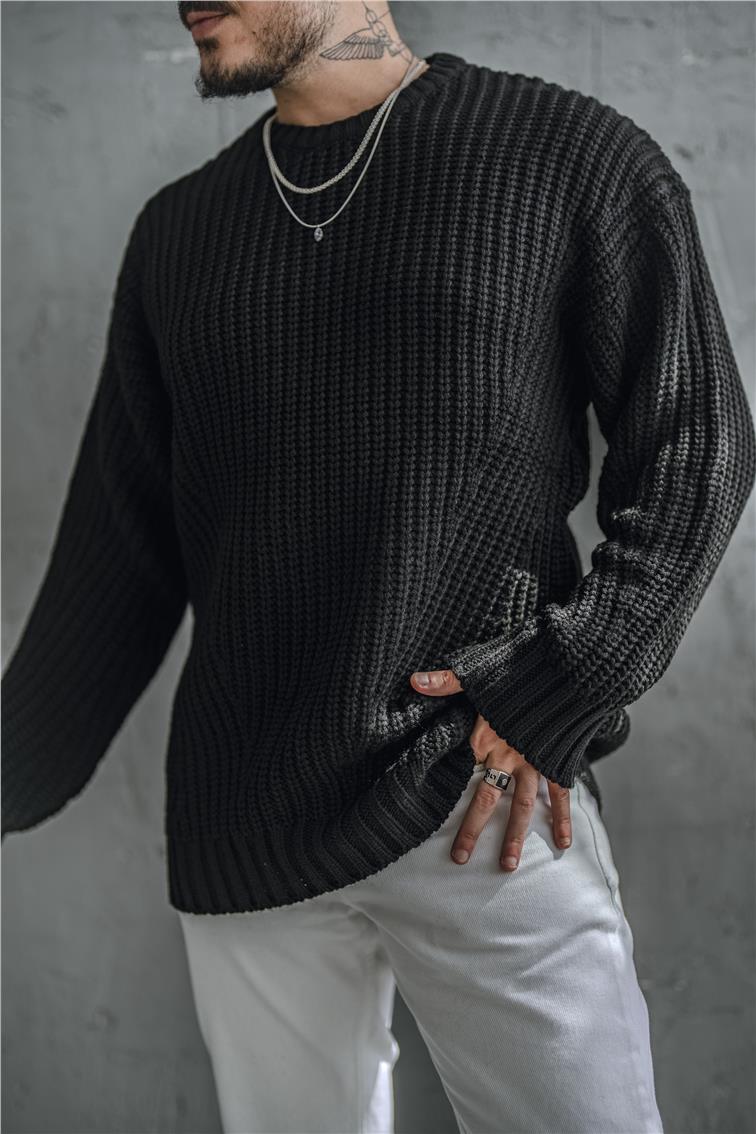 Soft Örgü Oversize Kazak Siyah