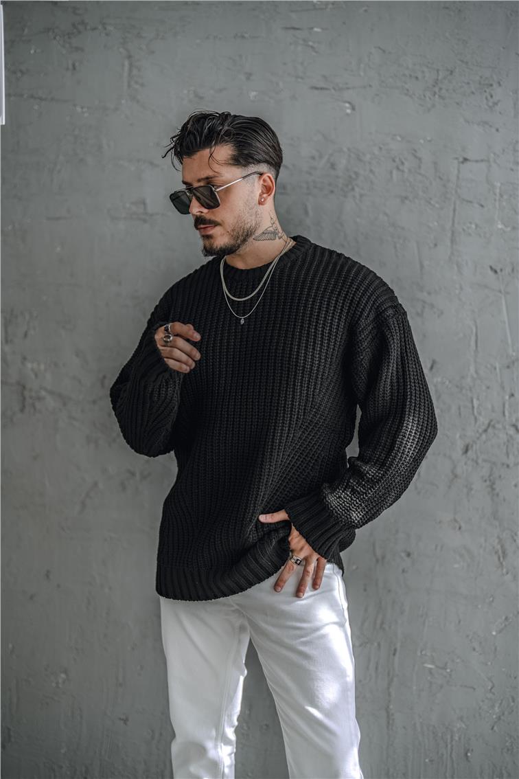 Soft Örgü Oversize Kazak Siyah