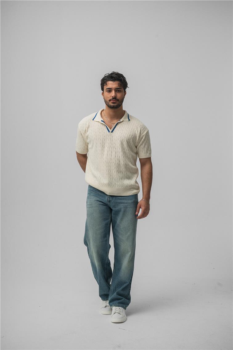 Structured Polo Oversize T-Shirt Beyaz