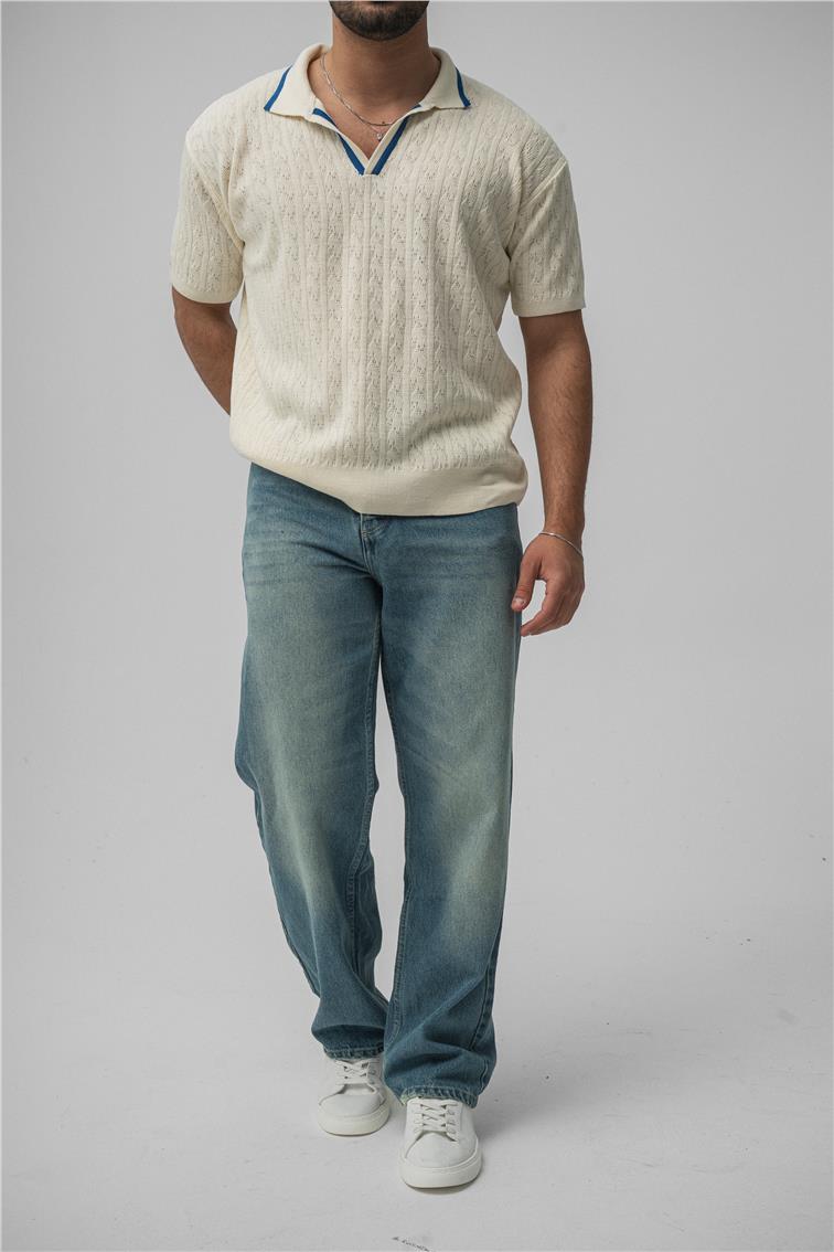 Structured Polo Oversize T-Shirt Beyaz