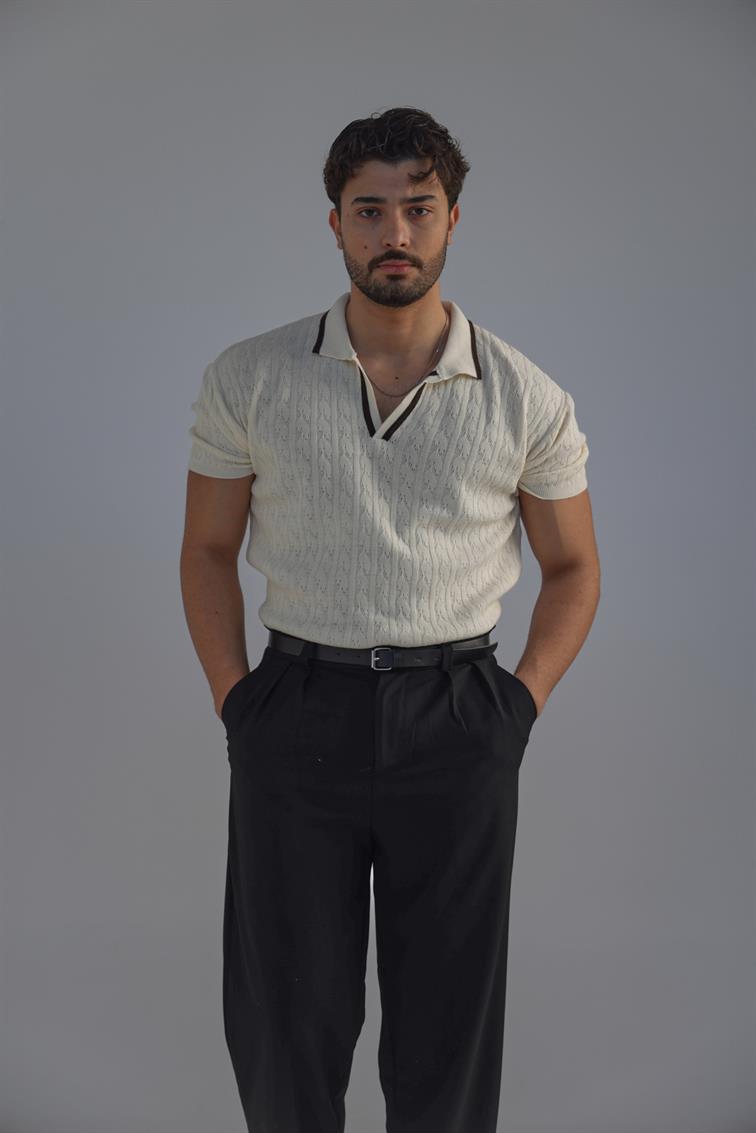 Structured Polo Oversize T-Shirt Krem