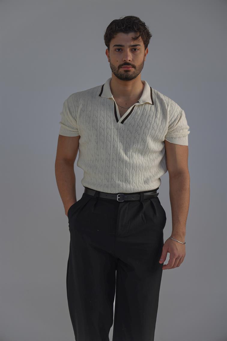 Structured Polo Oversize T-Shirt Krem