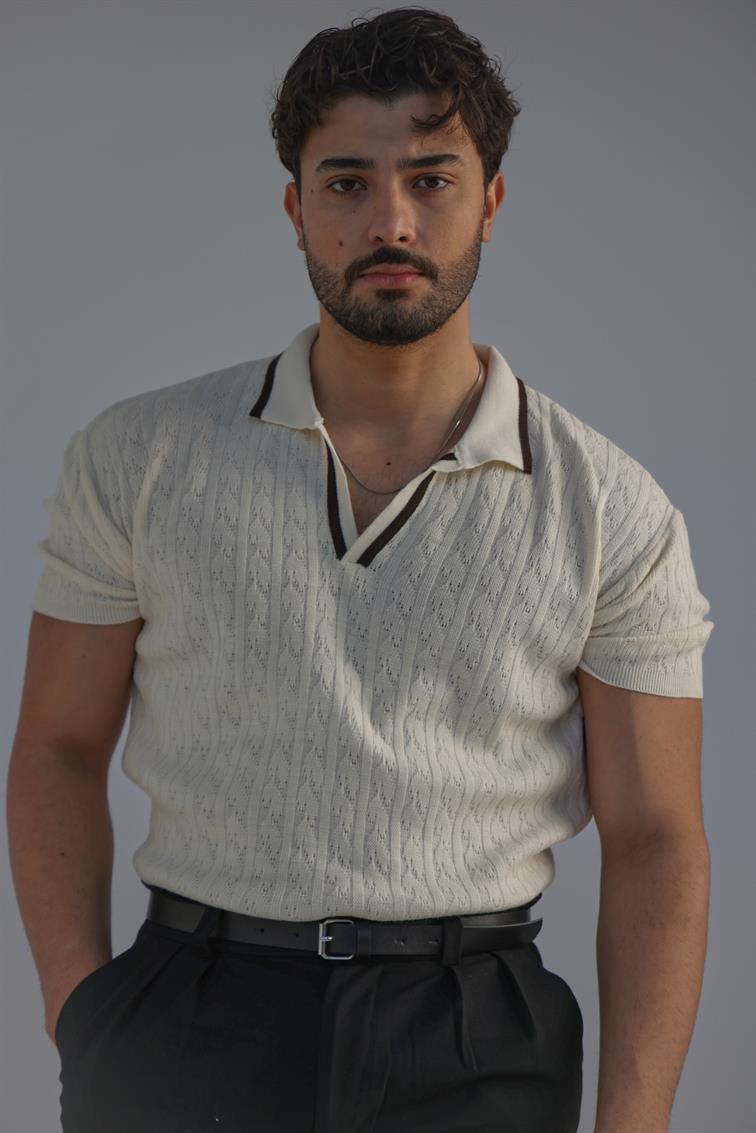 Structured Polo Oversize T-Shirt Krem