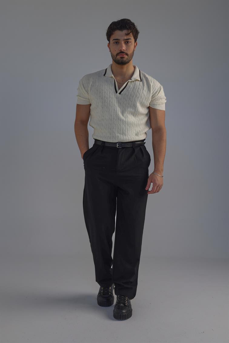 Structured Polo Oversize T-Shirt Krem