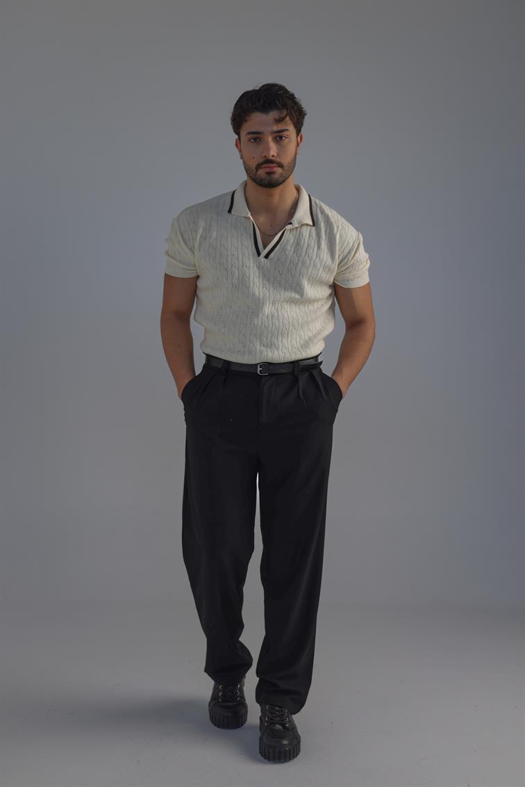 Structured Polo Oversize T-Shirt Krem