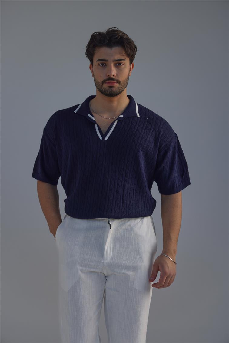 Structured Polo Oversize T-Shirt Lacivert