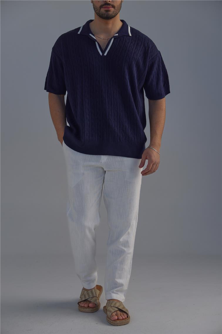 Structured Polo Oversize T-Shirt Lacivert